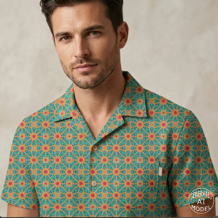 Grünes Orange und rotes stylisches geometrisches M Stoff