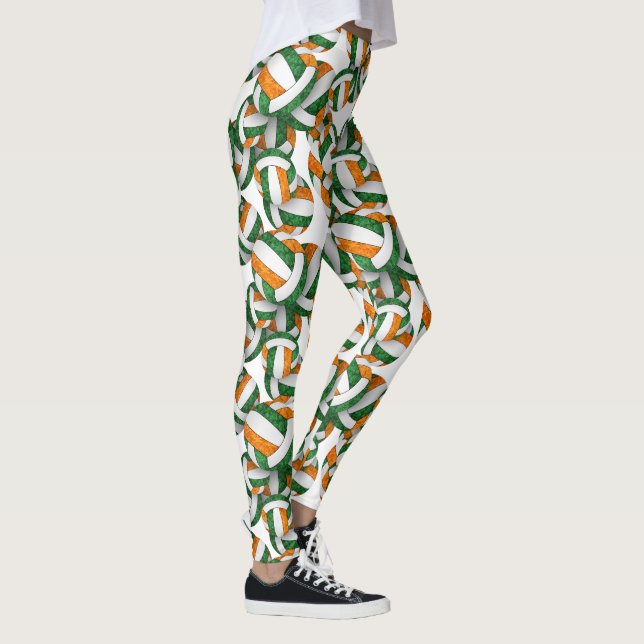Grünes orangefarbenes Team farbenfrohe Volleyballs Leggings (Rechts)