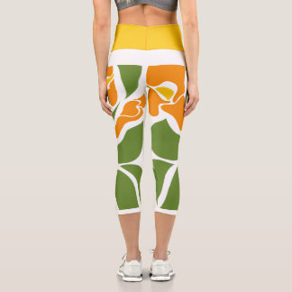 Grünes & Oranges modernes abstraktes Floral Capri Leggings