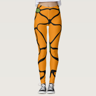 Grünes & Oranges modernes abstraktes Floral Leggings