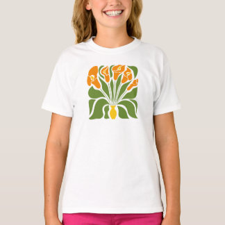 Grünes & Oranges modernes abstraktes Floral T-Shirt