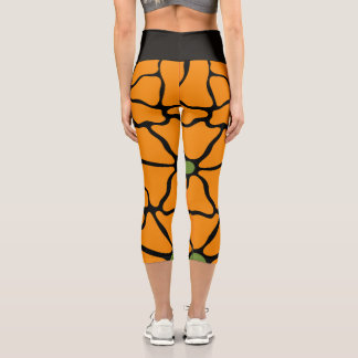 Grünes & Oranges Modernes Abstraktes Florales Capri Leggings