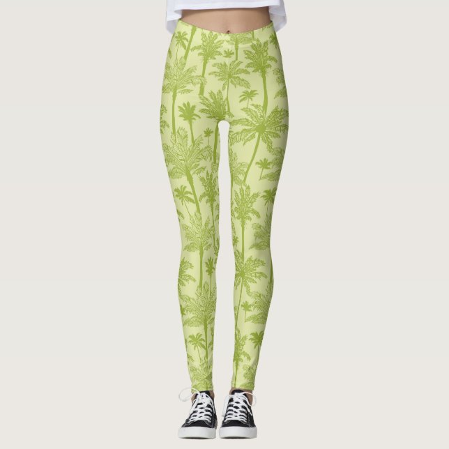 Grünes Palme-Muster Leggings (Vorderseite)