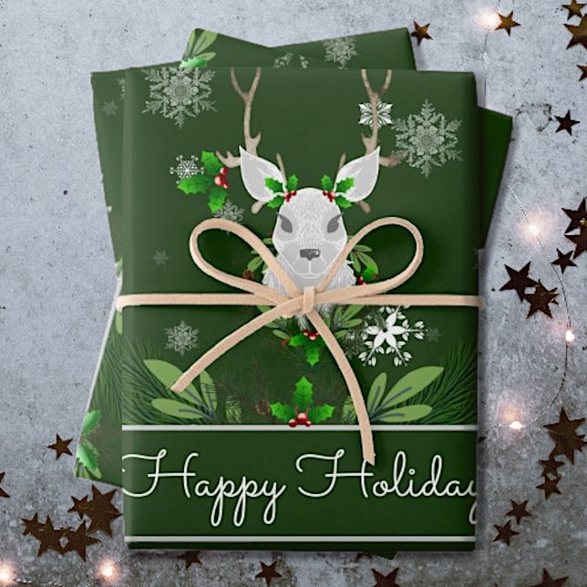 Grünes Papier zum Abwracken (Green Reindeer Wrapping Paper Sheets)