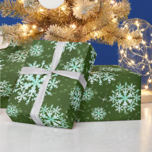Grünes Papier zum Abwracken von Schneeflocken Geschenkpapier