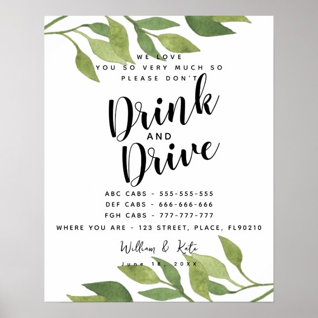 Grünes Party Taxis trinken nicht und Autofahrzeich Poster (Vorne)