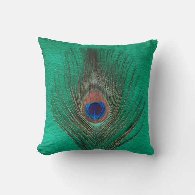 Grünes Pfau-Feder-Kissen Kissen (Vorderseite)