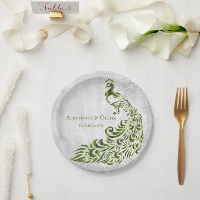 Grünes Pfauenleder-Hochzeitspapier Pappteller (Hochzeit)