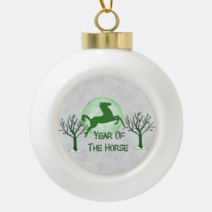 Grünes Pferd und Mond Keramik Kugel-Ornament