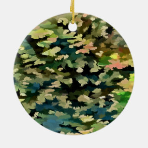 Grünes, Pfirsich- und Phthaloblau-Tarnmuster Keramik Ornament