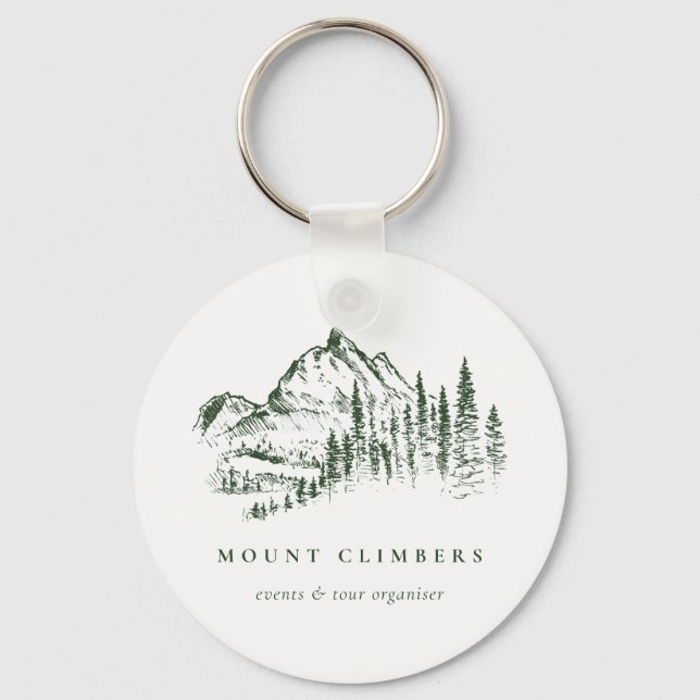 Grünes Pine Woods Mountain Sketch Klettern Camping Schlüsselanhänger (Vorderseite)