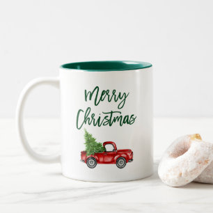 Grünes Pinselschreiben Vintager LKW Weihnachtsbaum Zweifarbige Tasse