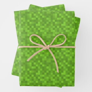 Grünes Pixelmuster Retro-8-Bit-Gaming Geschenkpapier Set