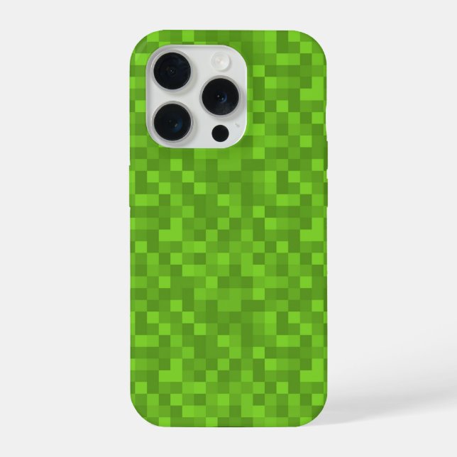 Grünes Pixelmuster Retro 8-Bit Gaming iPhone 15 Pro Hülle (Rückseite)