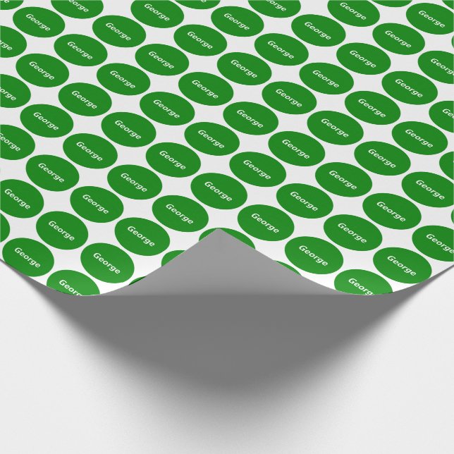 Grünes Punkt-Muster auf Weiß mit Namen Geschenkpapier (Ecke)