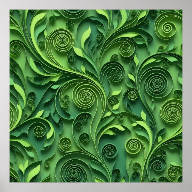 Grünes Quilling Digitalpapier-Muster Poster (Vorne)