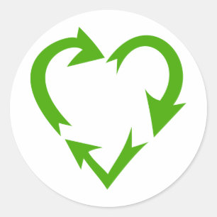 Grünes Recycling-Herz Runder Aufkleber