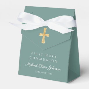 Grünes religiöses Kreuz Erste Kommune Geschenkschachtel