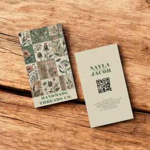 Grünes rosa Tuch und handgefertigte Patchwork-Klei Visitenkarte