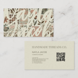 Grünes rosa Tuch und handgefertigte Patchwork-Klei Visitenkarte