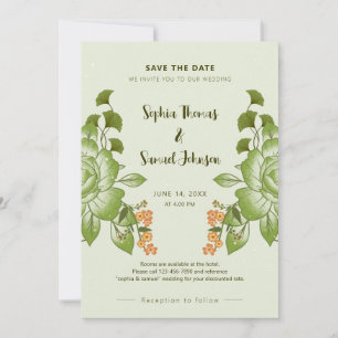 Grünes Rosen-Blumen-Hochzeitsthema Save The Date
