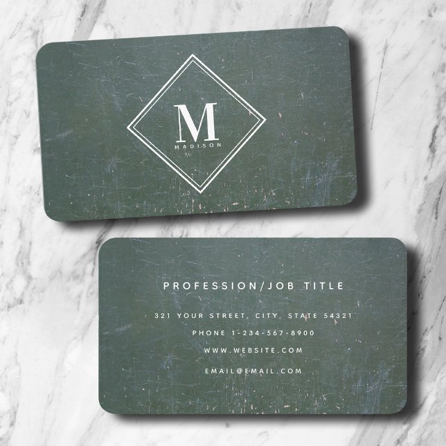 Grünes Rostmetallic Textur Monogram Visitenkarte (Green Rust Metallic Texture Monogram Initial Business Card)