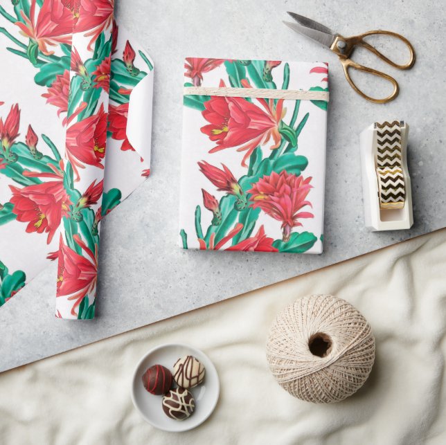 Grünes rotes Kaktusmuster Geschenkpapier (Kunsthandwerk)