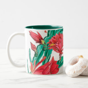 Grünes rotes Kaktusmuster Zweifarbige Tasse