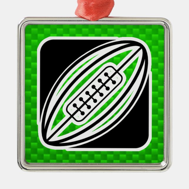 Grünes Rugby Silbernes Ornament (Vorne)