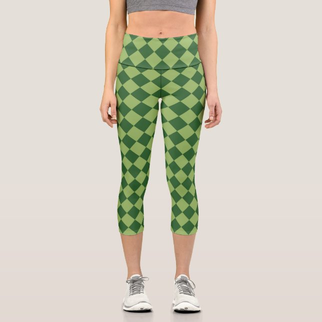 Grünes Schachbrett-Diamantmuster  Capri Leggings (Vorderseite)