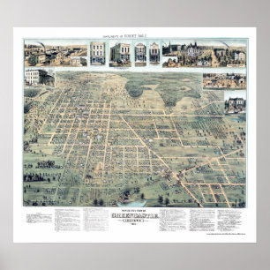 Grünes Schloss, IN panoramischer Karte - 1886 Poster