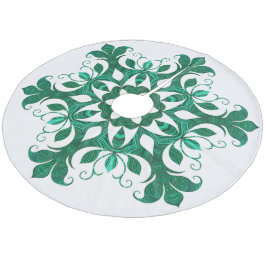 Grünes Schneeflocken-Blume-Muster auf Weiß Fleece Weihnachtsbaumdecke