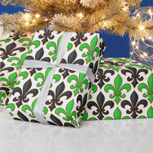 Grünes Schwarz Barock Fleur-de-lis Muster Design Geschenkpapier