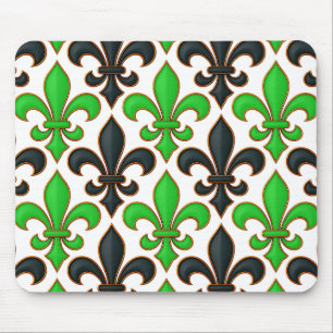 Grünes Schwarz Barock Fleur-de-lis Muster Design Mousepad