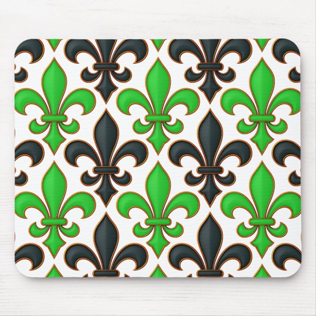 Grünes Schwarz Barock Fleur-de-lis Muster Design  Mousepad (Vorne)