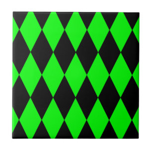 Grünes Schwarz Harlekin Diamanten Dame Design  Fliese