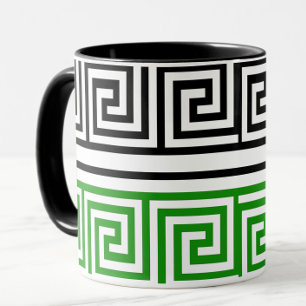 Grünes Schwarz-Weiß-Griechisches Schlüssel-Frett-M Tasse
