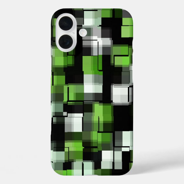 Grünes Schwarz-weißes modernes Muster iPhone 16 Plus Hülle (Rückseite)