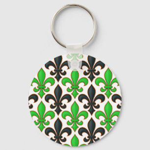 Grünes schwarzes Barock-Fleur-de-lis-Musterdesign Schlüsselanhänger