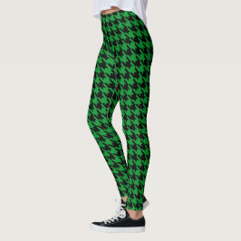 Grünes schwarzes großes Hahnentrittmuster Kelly Leggings