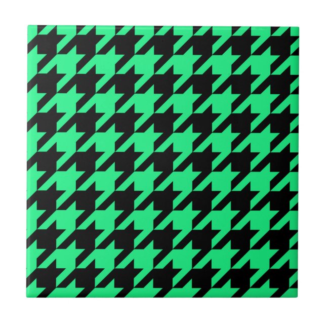 Grünes schwarzes Houndstooth-Karo Fliese (Vorderseite)