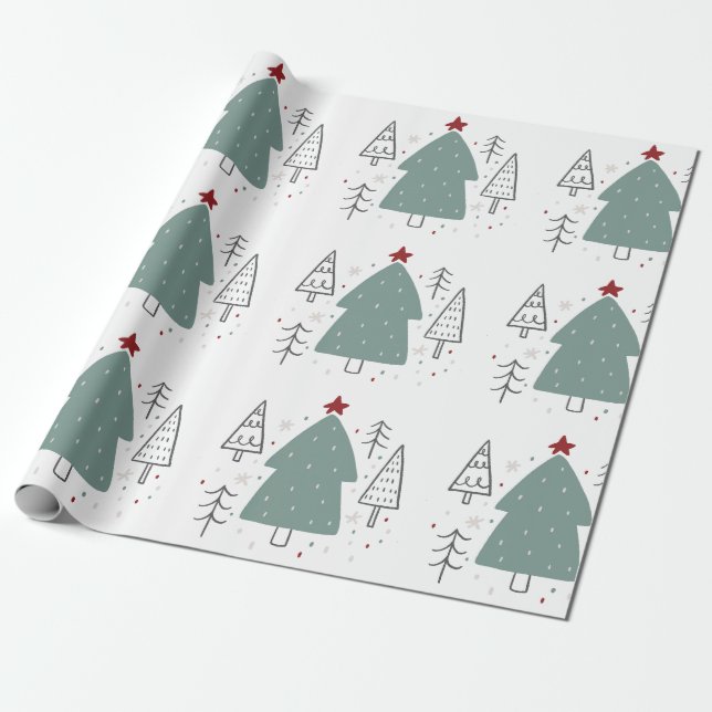 Grünes Schwarzes Illustriertes Weihnachtswrackpapi Geschenkpapier (Ungerollt)