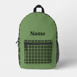 Grünes schwarzes Karo Personalisierungsmuster Bedruckter Rucksack