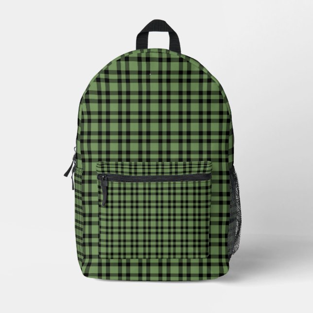 Grünes schwarzes Karomuster Bedruckter Rucksack (Vorderseite)