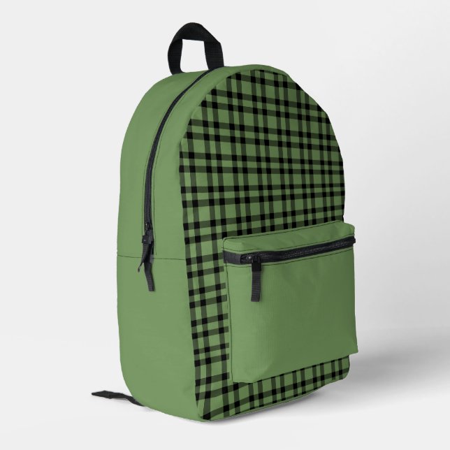 Grünes schwarzes Karomuster Bedruckter Rucksack (Rückseitige Ecke links)
