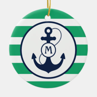 Grünes Seeanker-Monogramm Keramik Ornament