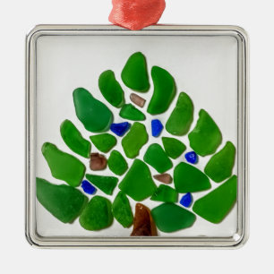 Grünes Seeglasweihnachtsbaum Silbernes Ornament