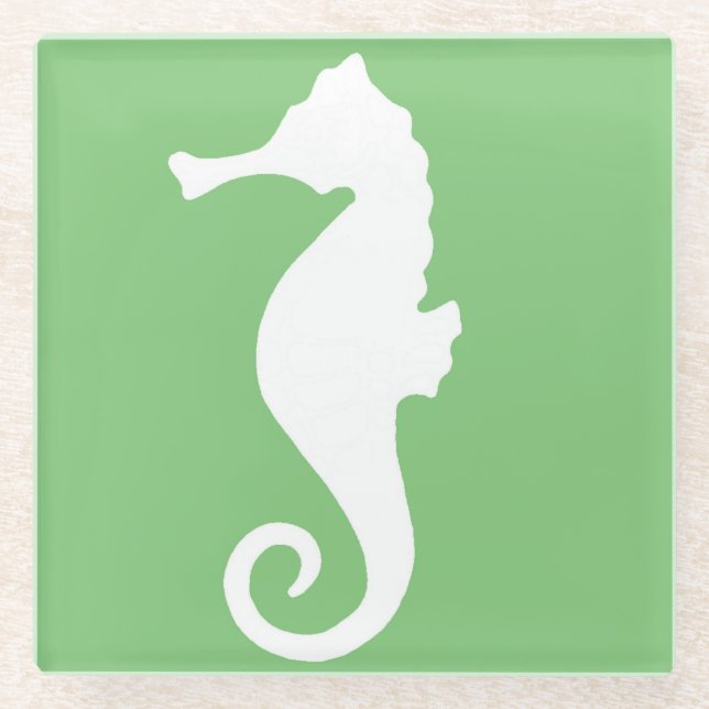 Grünes Seepferd Glasuntersetzer (Vorderseite)