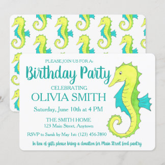 Grünes Seepferd Pferd Beach Geburtstagsparty Einladung