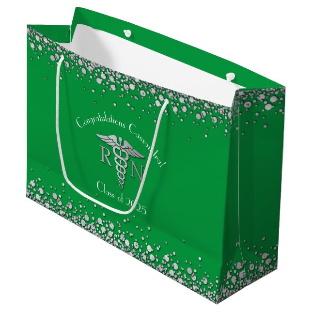Grünes Silber der Nurse Nursing School Graduation  Große Geschenktüte (Vorderseite Schrägansicht)